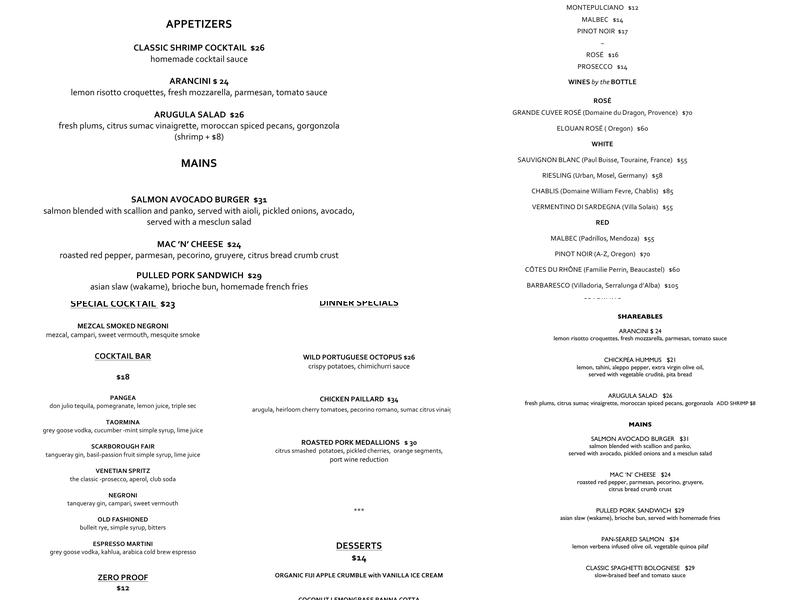 Pangea Menu