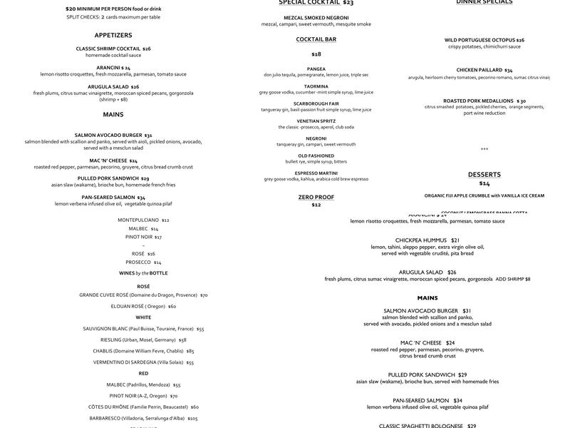 Pangea Menu