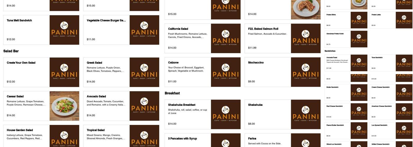 Panini La Cafe Menu