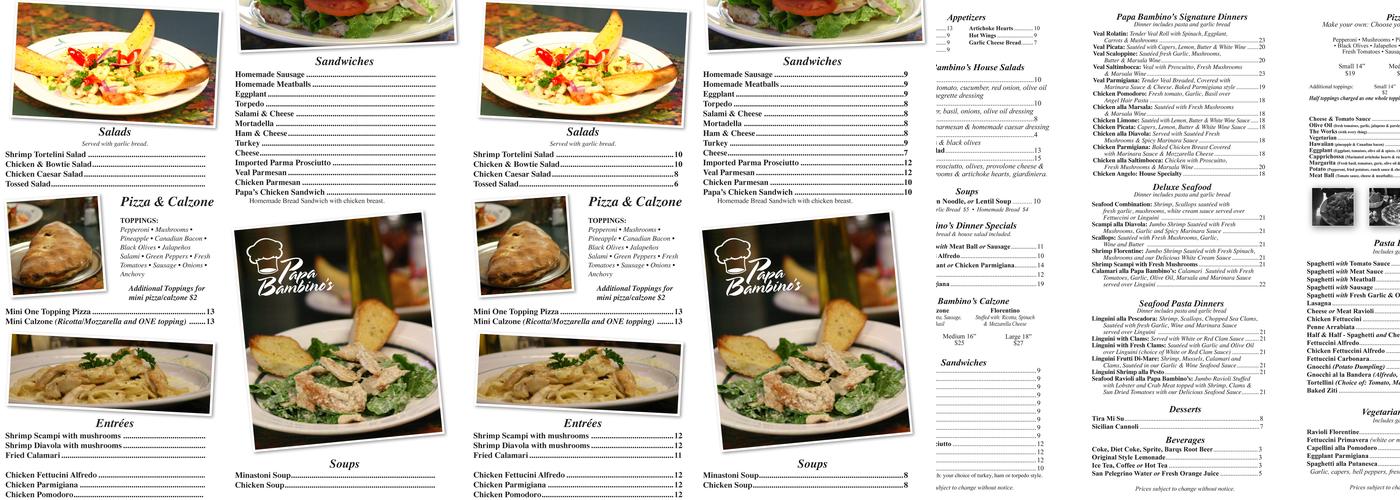 Papa Bambino's Menu