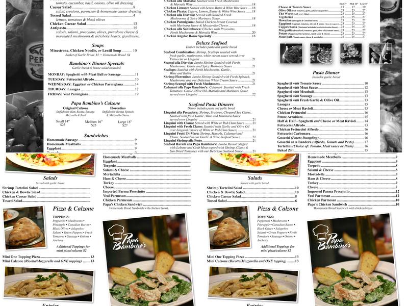 Papa Bambino's Menu