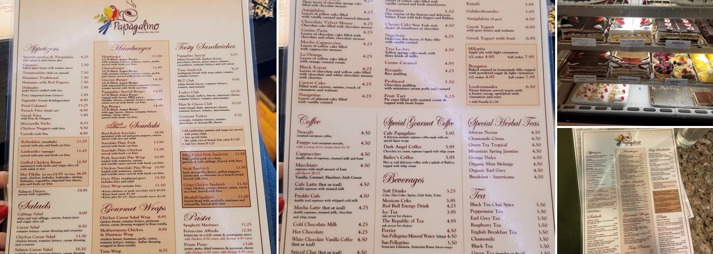 Papagalino's Cafe Menu