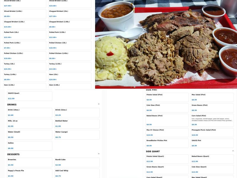 Pappy's BBQ Menu
