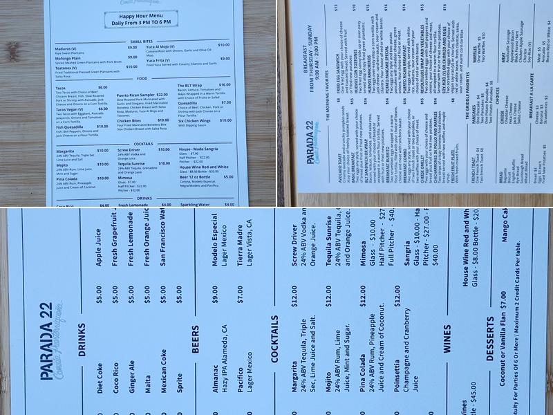 Parada 22 Menu