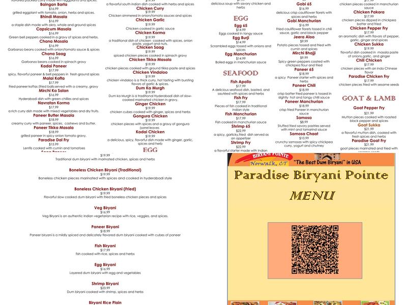 Paradise Biryani Pointe Menu