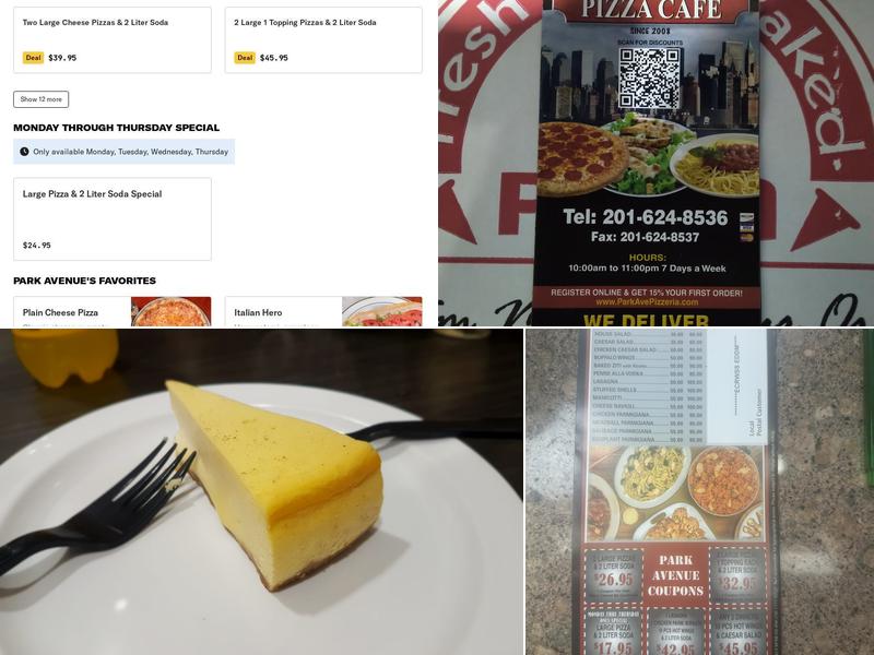 Park Avenue Pizza Cafe Menu