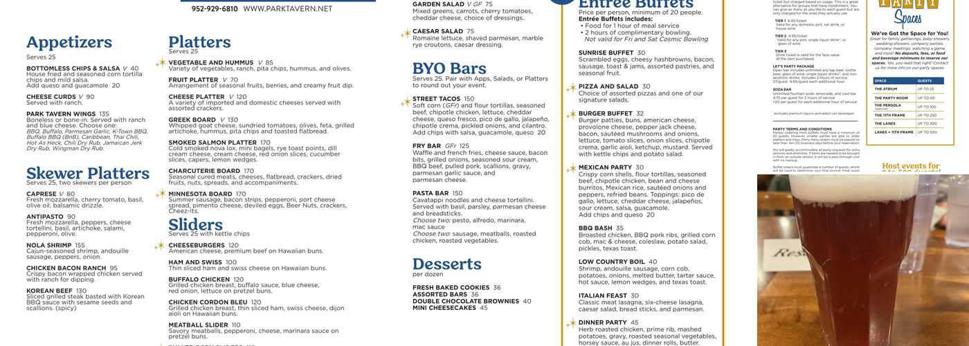 Park Tavern Menu