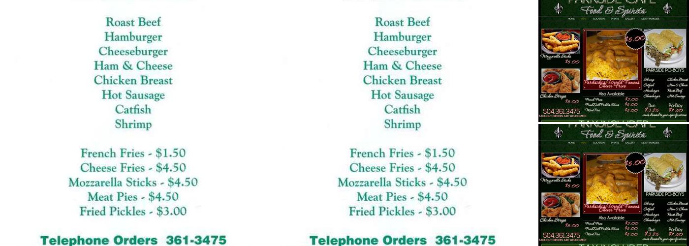 Parkside Cafe Menu