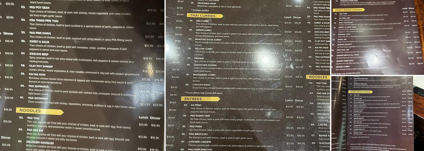 Pasara Thai Menu