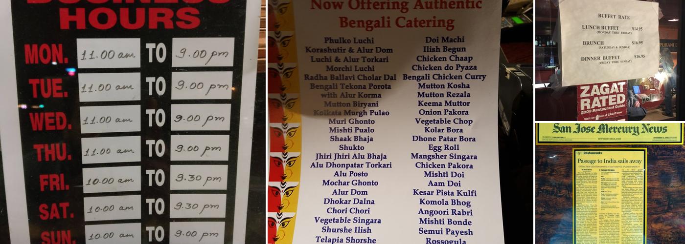 Passage to India Menu