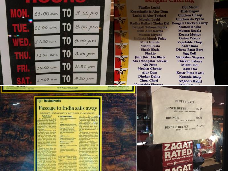 Passage to India Menu