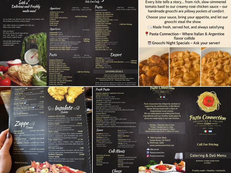 Pasta Connection Menu