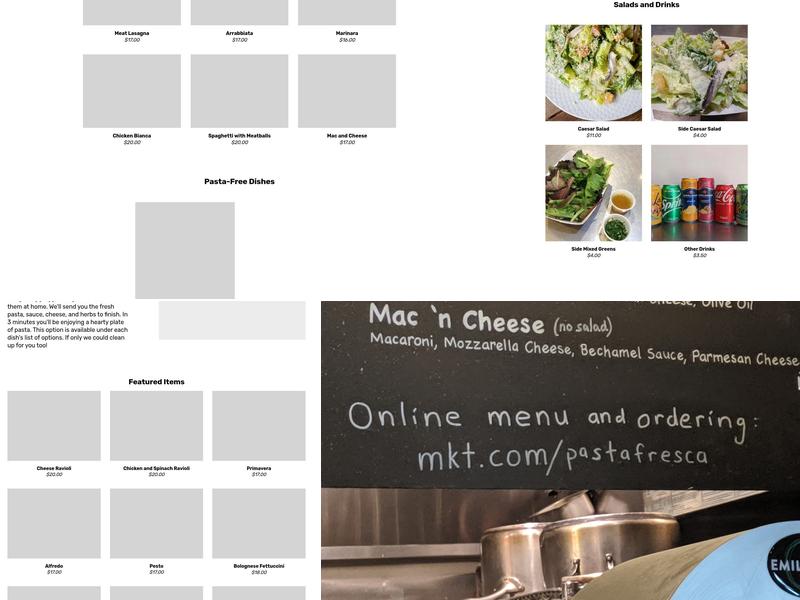 Pasta Fresca Menu