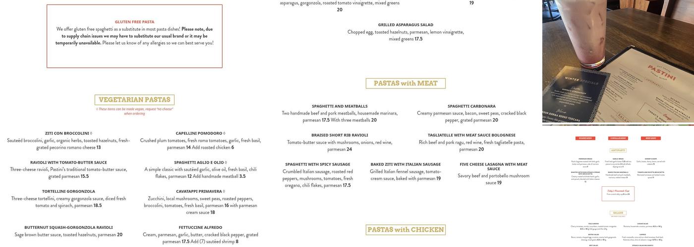 Pastini Menu