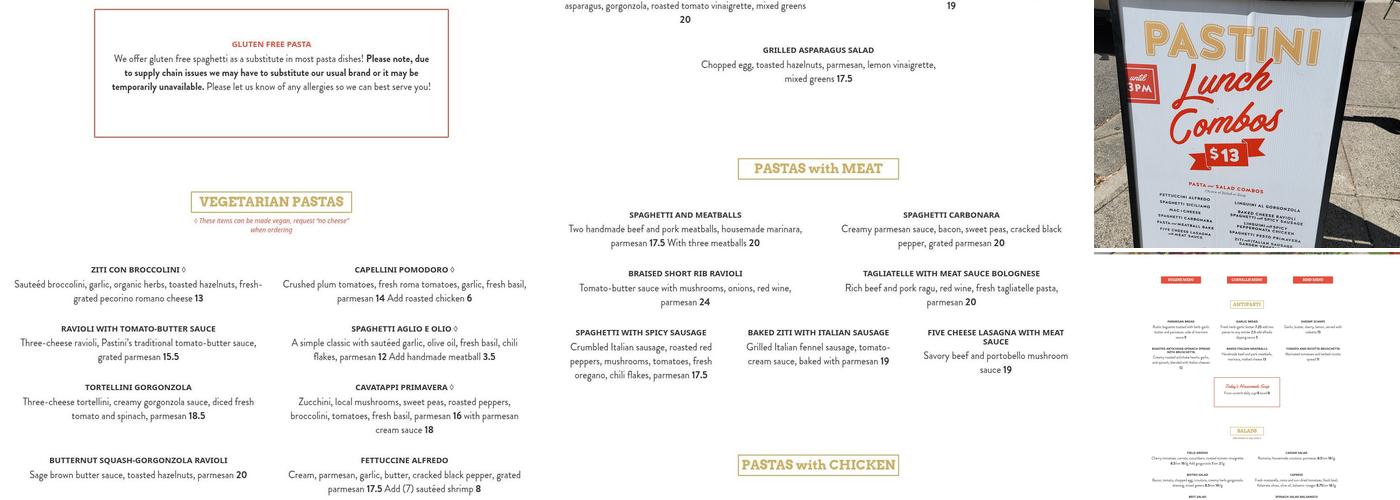 Pastini Menu