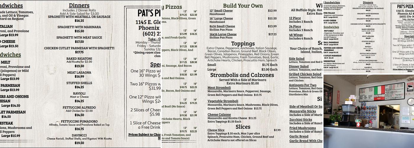 Pat's Pizza Plus Menu