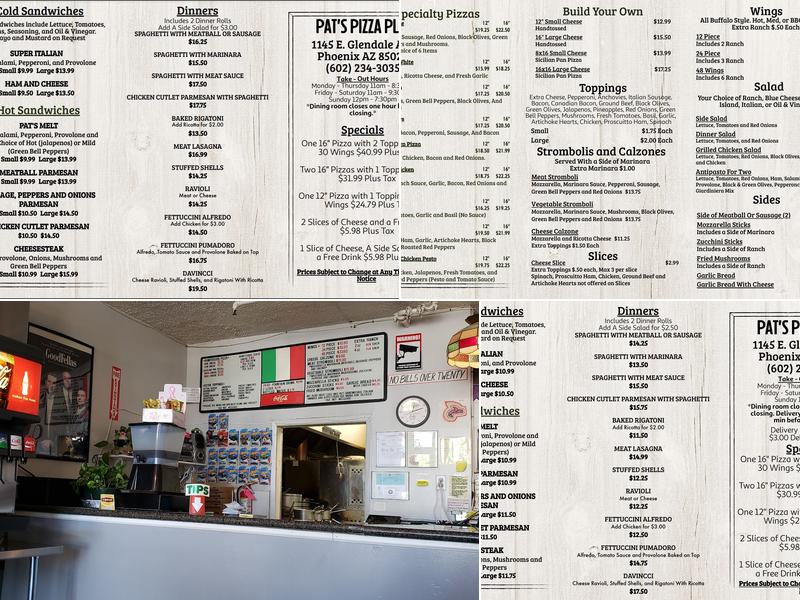 Pat's Pizza Plus Menu