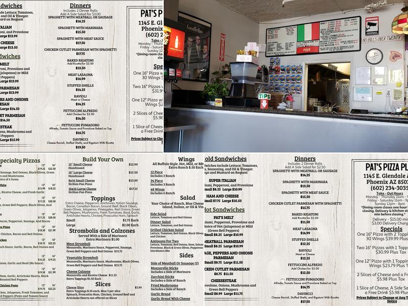 Pat's Pizza Plus Menu