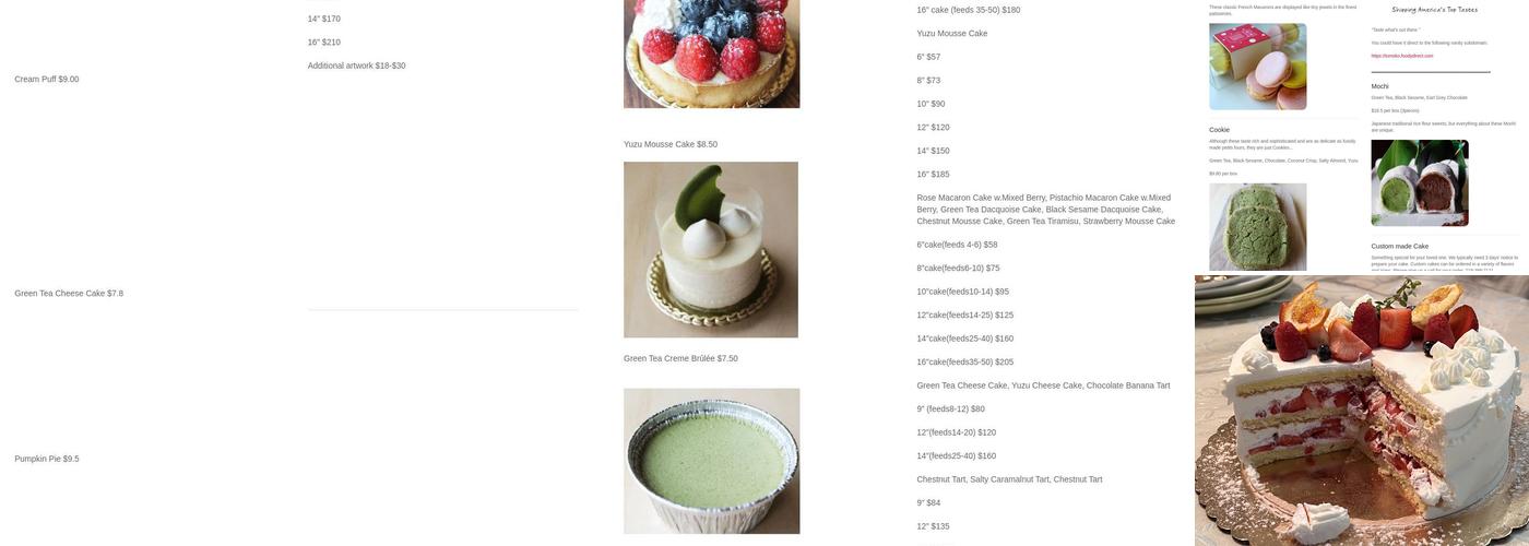 Patisserie Tomoko Menu