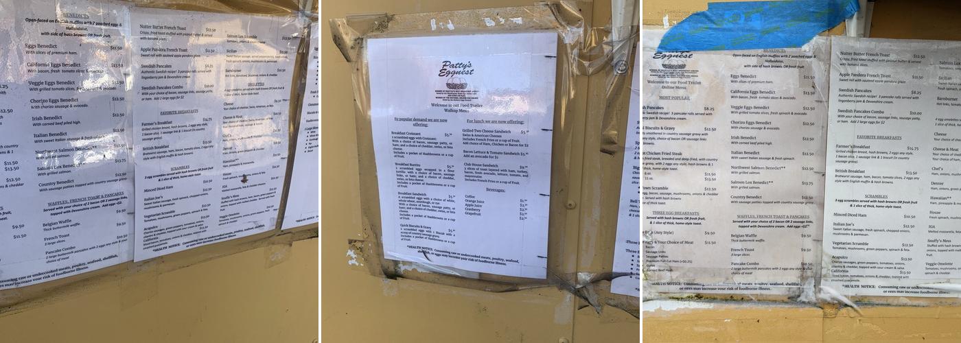 Patty's Eggnest Menu