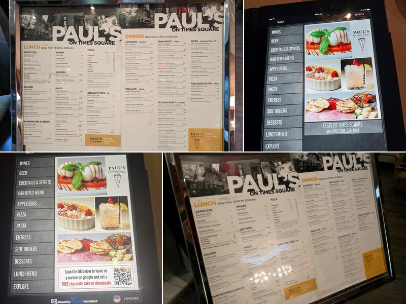 Paul's on Times Square Menu