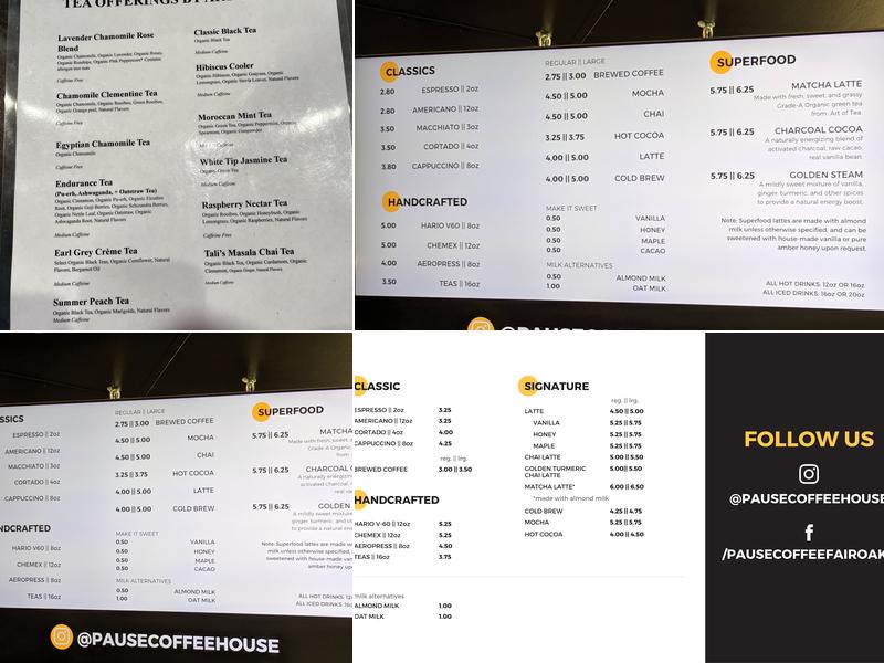 Pause Coffee House Menu