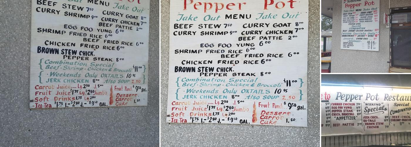 Pepper Pot Restaurant Menu