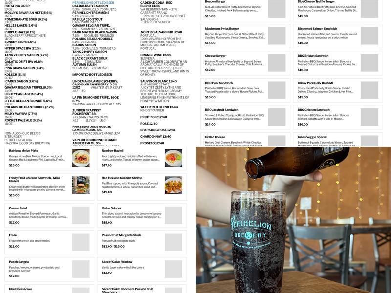 Perihelion Brewery Menu