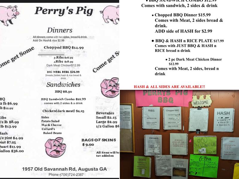 Perry's Pig Menu