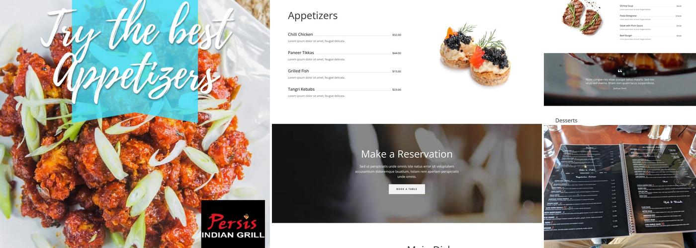 Persis Indian Grill Menu