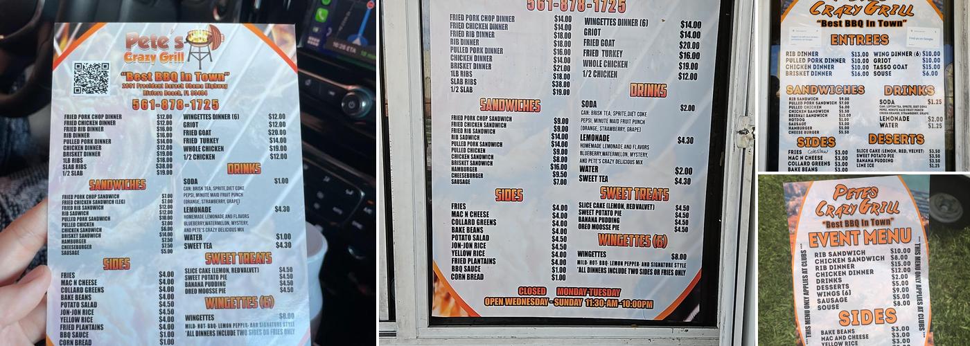 Pete's Crazy Grill Menu