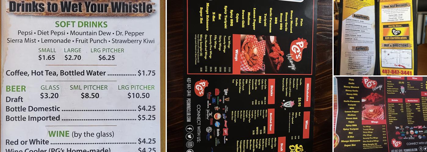 P G's Wings & More Menu