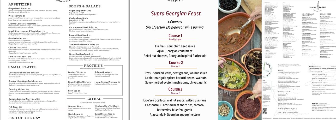 Pharm Table Menu
