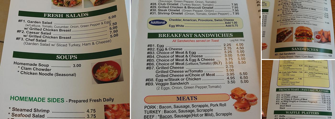 Philly Sunnyside Diner Menu