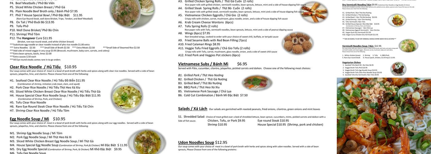 Phở 7 Menu