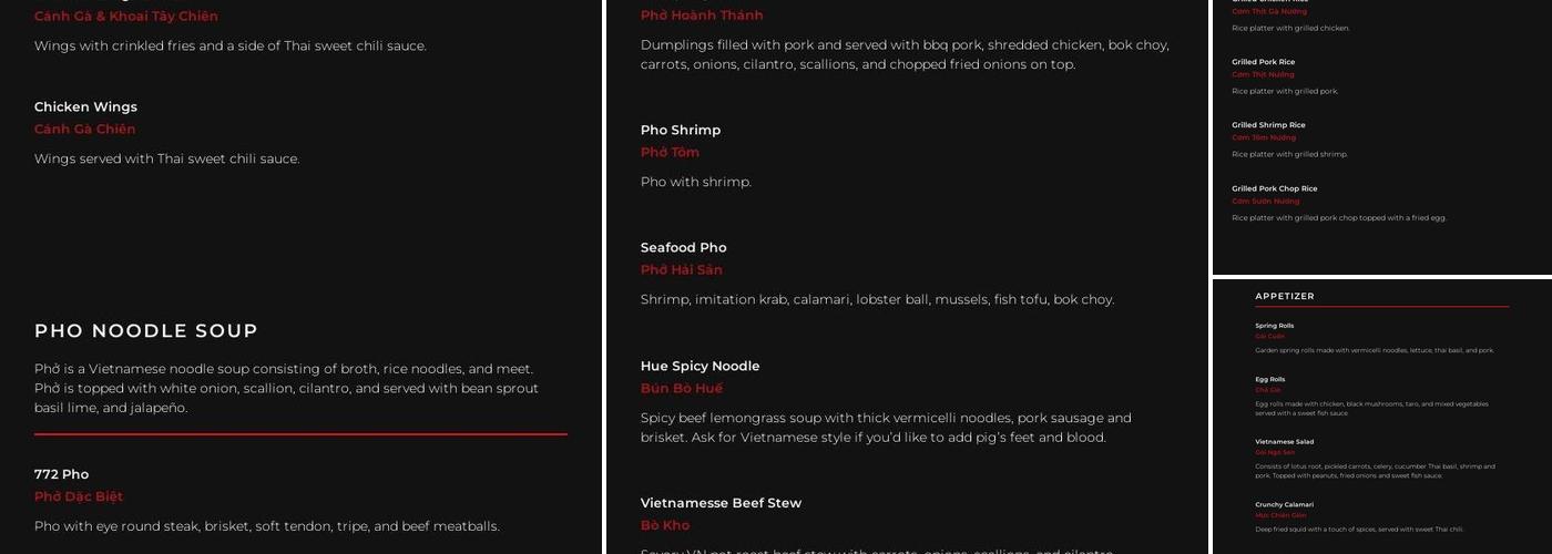 Phở 772 Menu