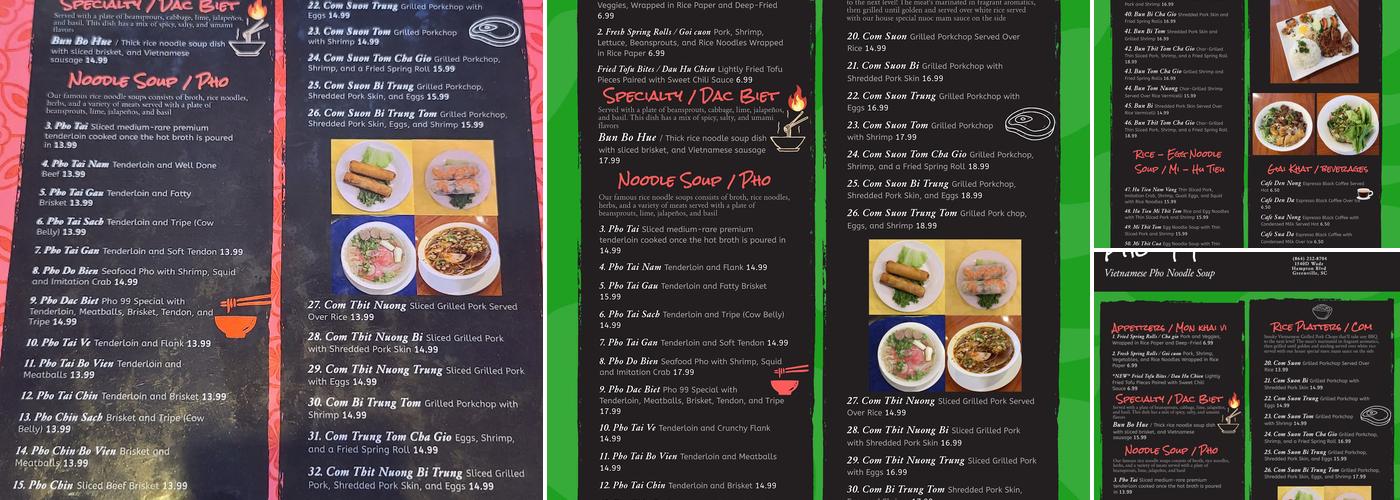 Pho 99 Menu