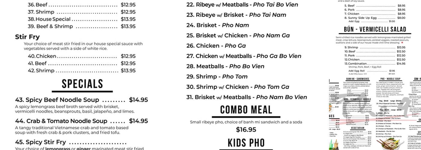 Phở 9 Menu