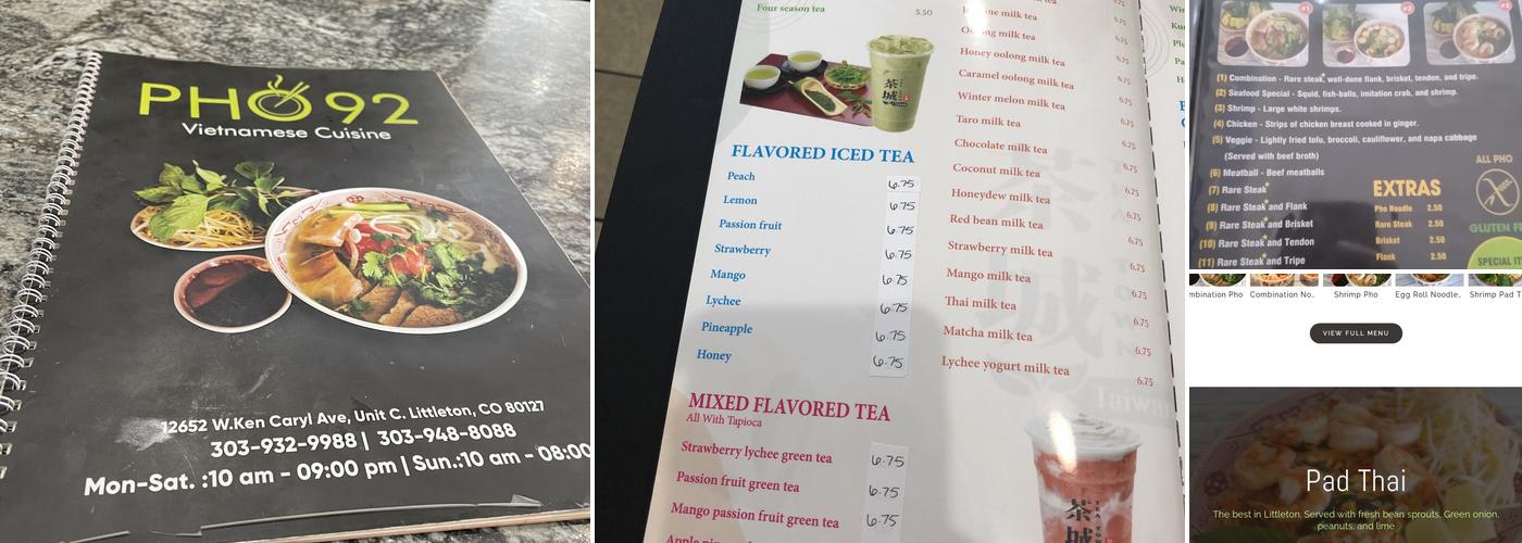 Phở 92 Menu