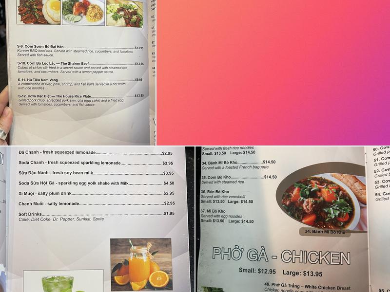 Phở 95 Asian Fusion and Vietnamese Menu