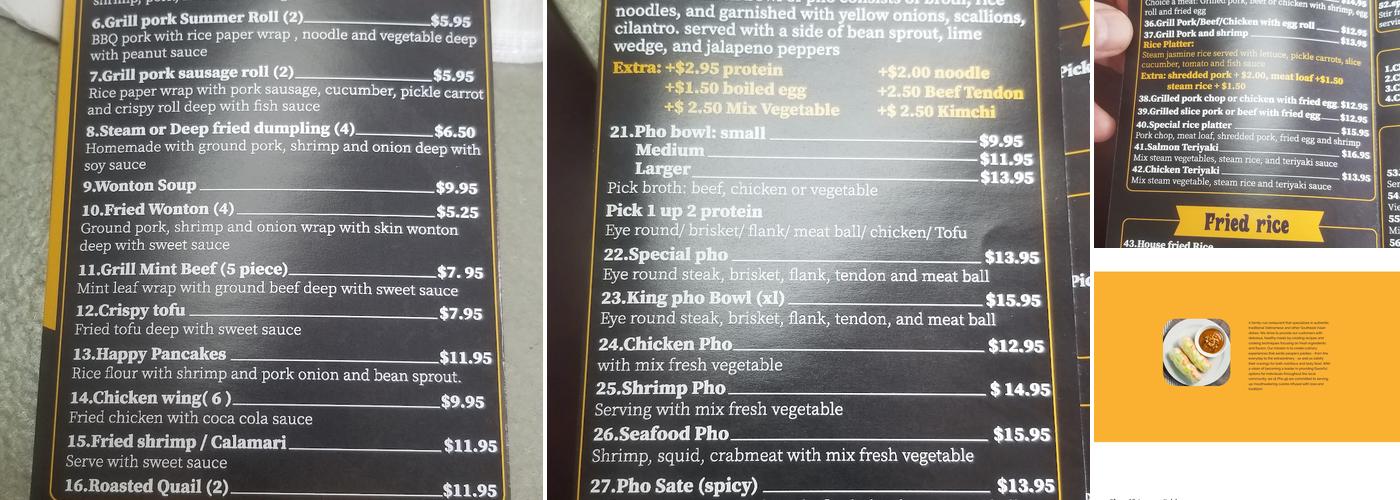 Pho 95 Vietnamese cuisine Menu