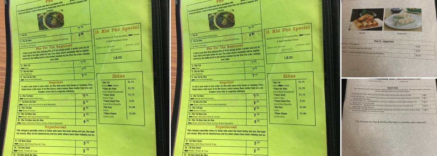 Phở 99 Menu