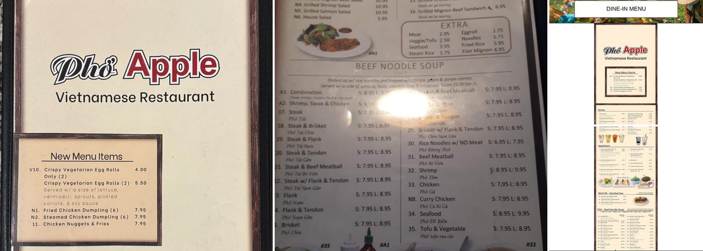 Phở Apple Menu
