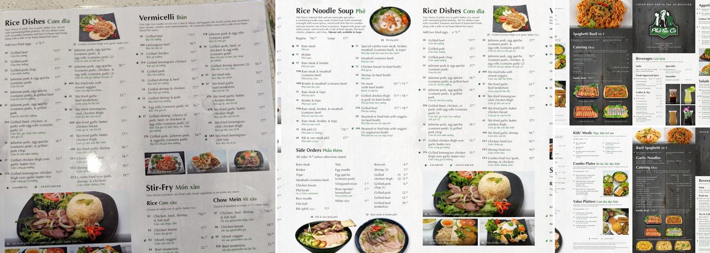 Pho Ba Co Menu