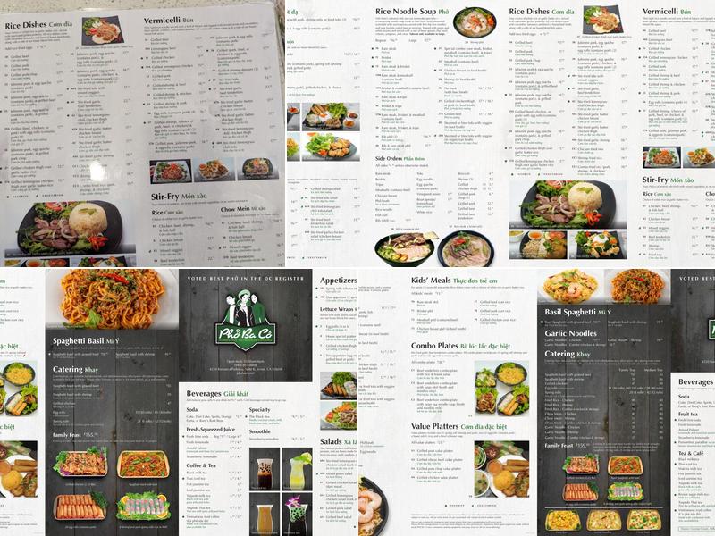 Pho Ba Co Menu