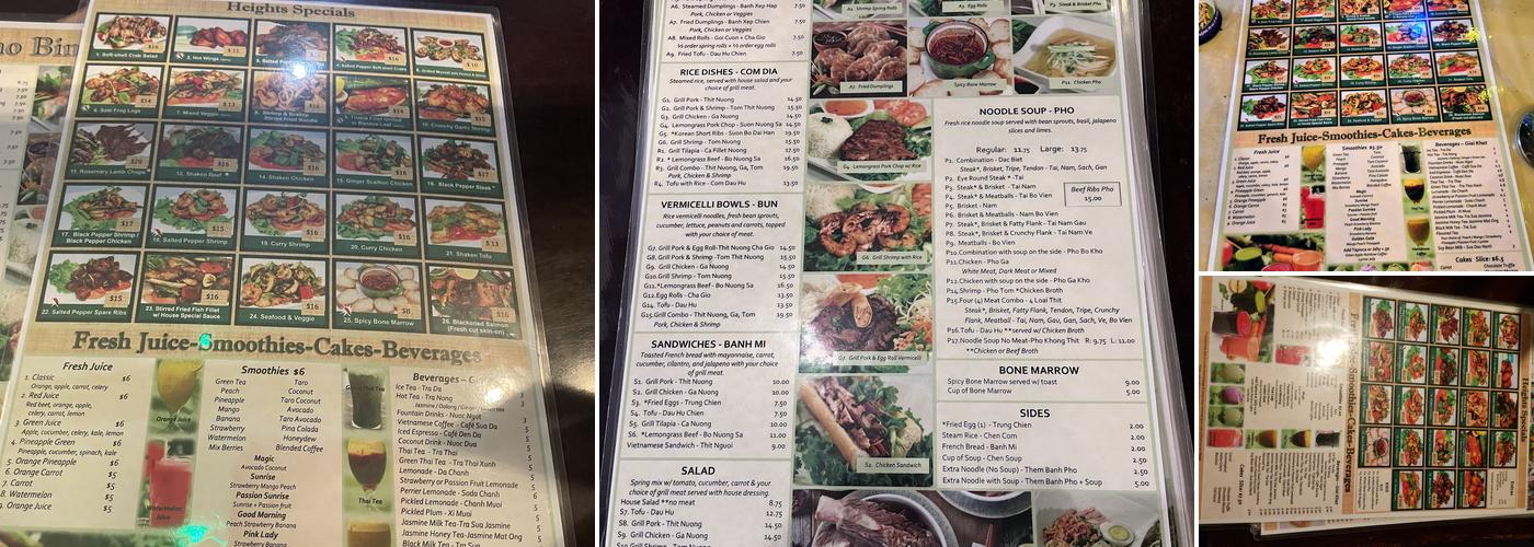 Pho Binh Menu