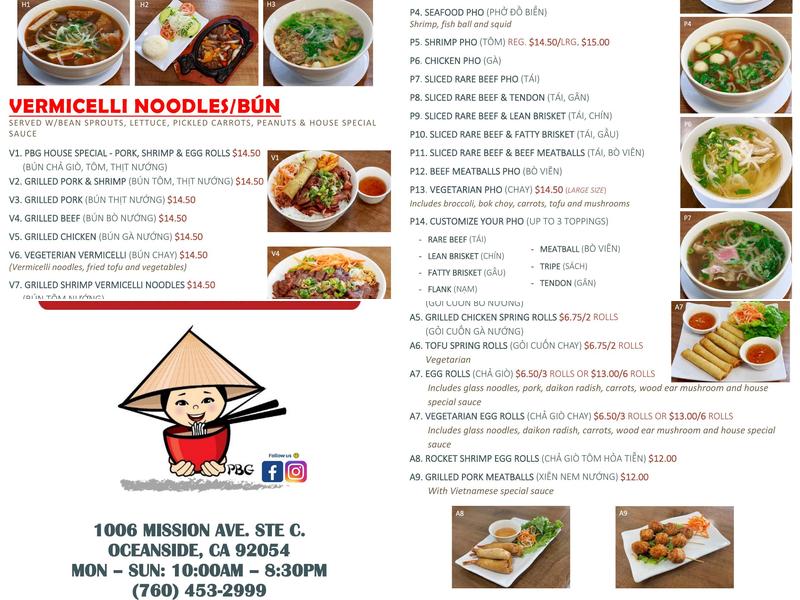 Pho Bowl and Grill Menu