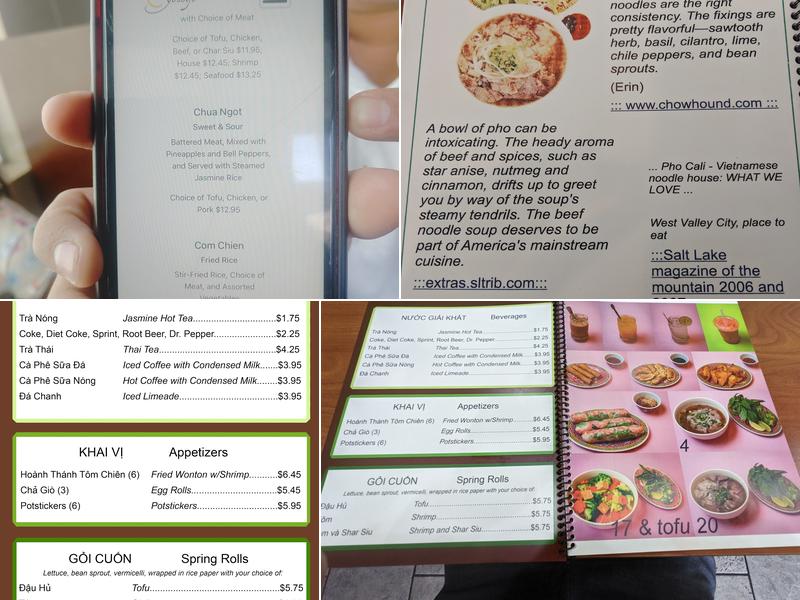 Phở Cali Menu