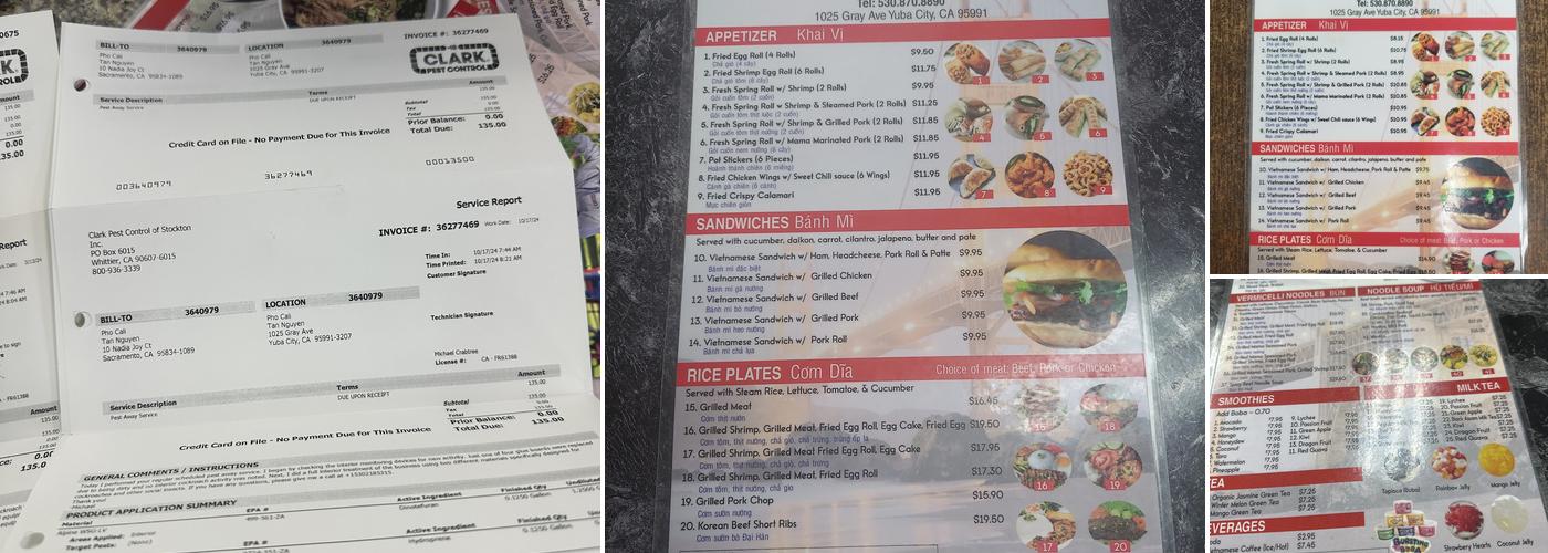 Pho cali Menu