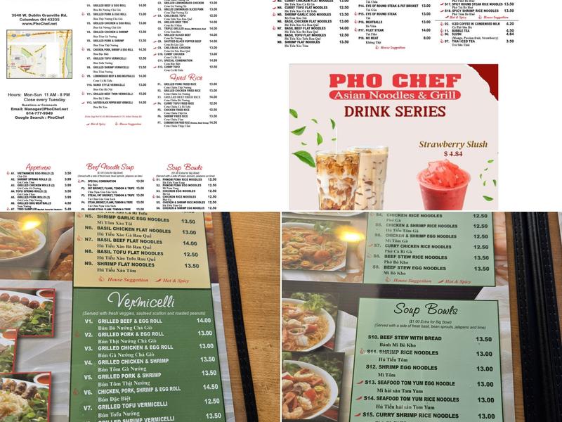 Pho Chef Menu
